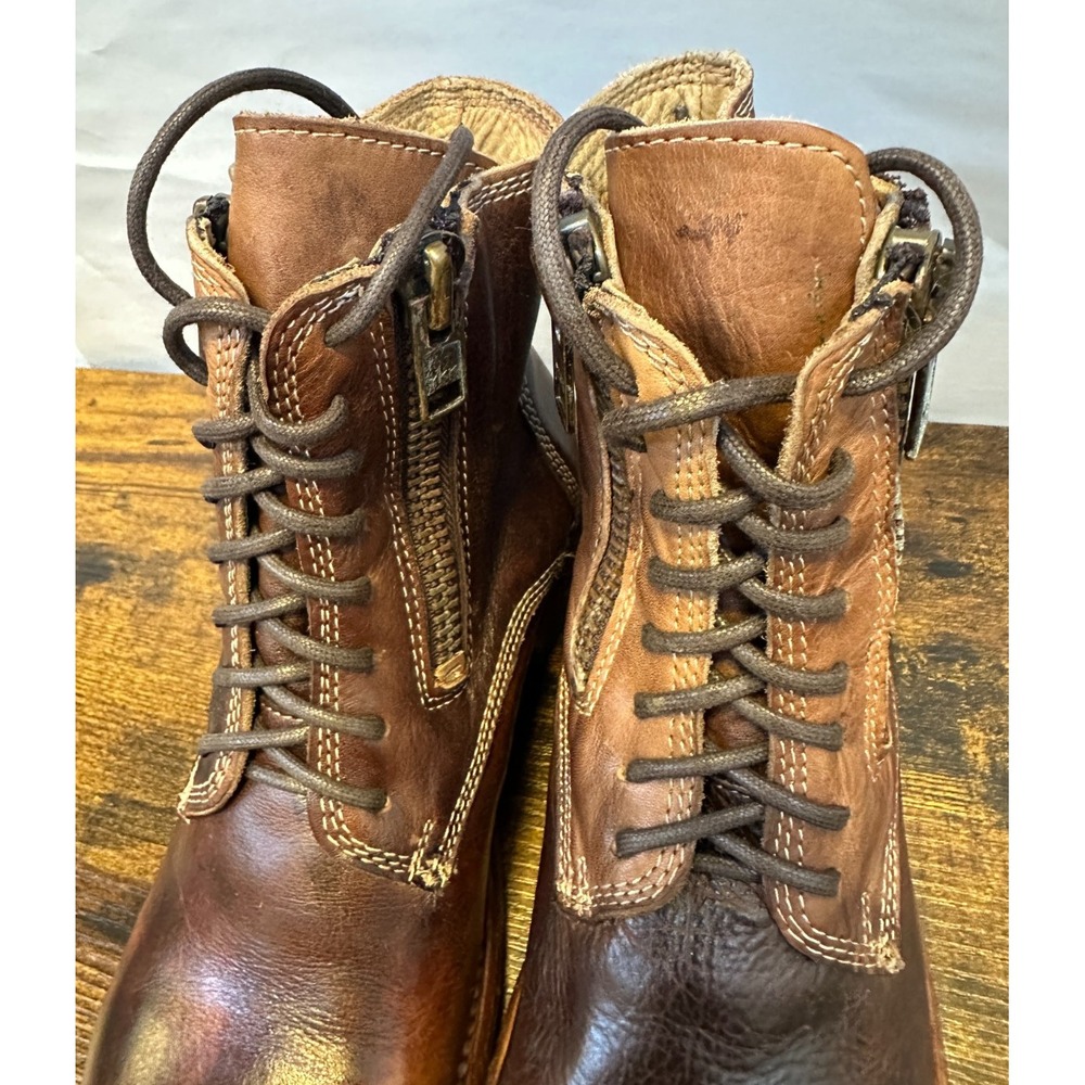 Bed Stu Tactical Boot Women's Size 8 Brown Leather Distressed Lace Up Zipper Lug - Picture 9 of 16